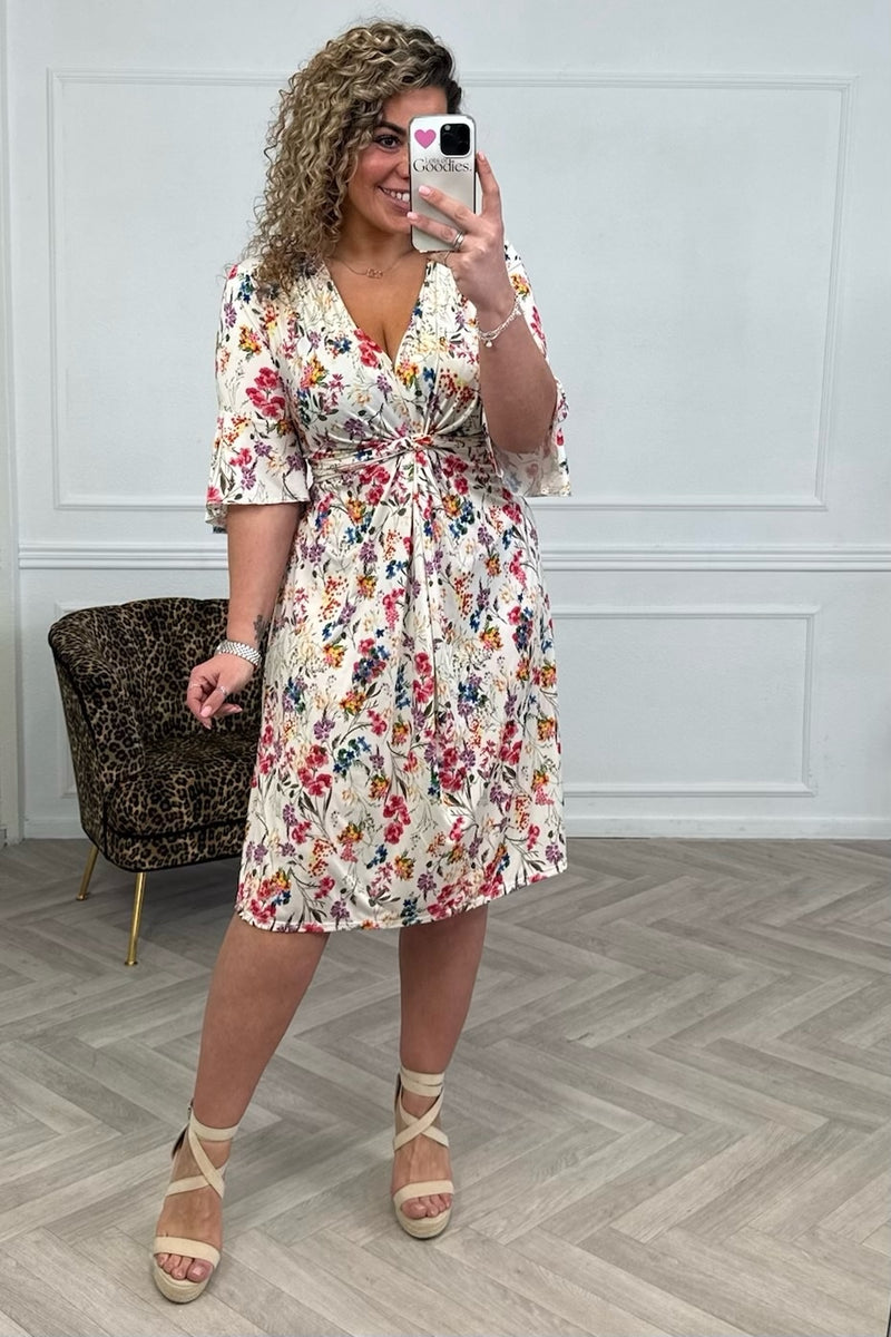 Curvy Short Knotted Lissabon Dress - Light Blue/Beige
