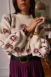 Sabine Flower Sweater - Beige/Bordeaux