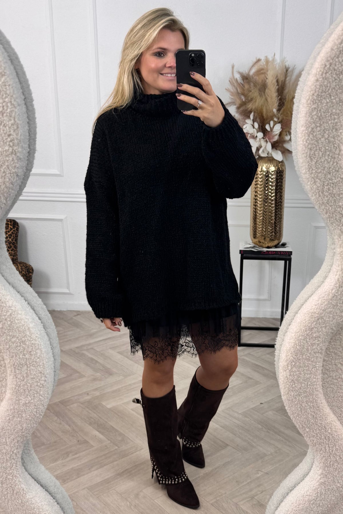 Perfect Knitted Coll Sweater - Black
