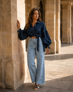 Leopard Straight Leg Jeans - Blue