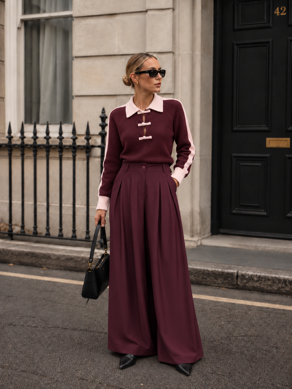 Classy Celine Wide Leg Pants - Bordeaux