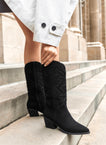 Classic Suedine Cowboy Boots - Black