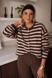 Ariane Striped Button Vest - Brown/Beige