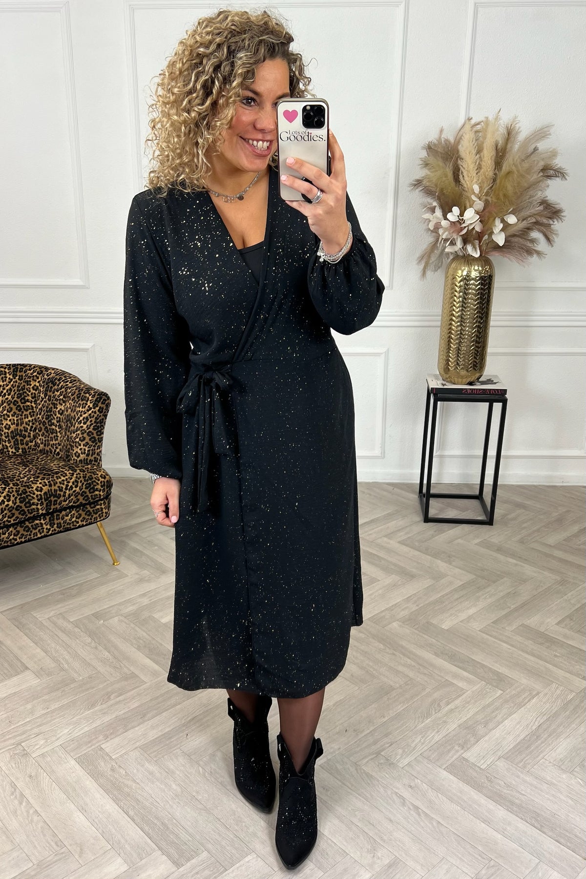 Maxi Sparkle Wrap Dress - Black