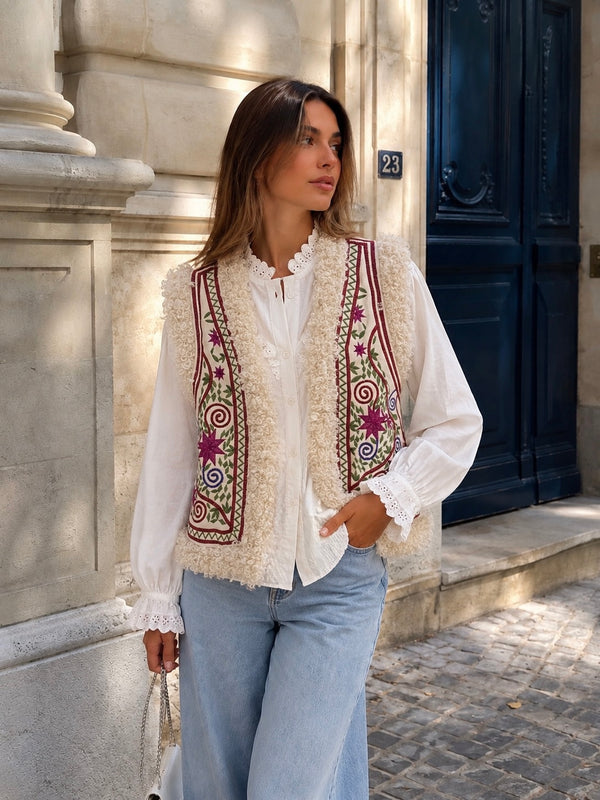 Limited Edition Gilet - Beige/Magenta
