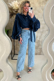 Denim Wrap Blouse - Dark Blue