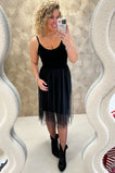 Long Slip Lace Dress - Black