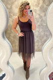 Long Slip Lace Dress - Brown