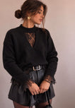 Lucy Lace Trim Sweater - Black
