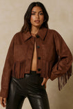 Maud Pocket Fringe Jacket - Dark Brown