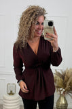 Curvy Knotted Lurex Top - Bordeaux