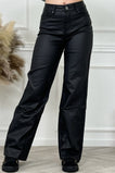 Leather Look Wide Leg Pants - Black