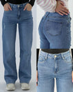 Destroyed Wide Leg Jeans - Light Blue